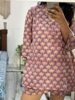 Peach block printed Lounge set of 2