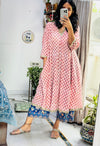 Peach Hand block printed Anarkali set of 2