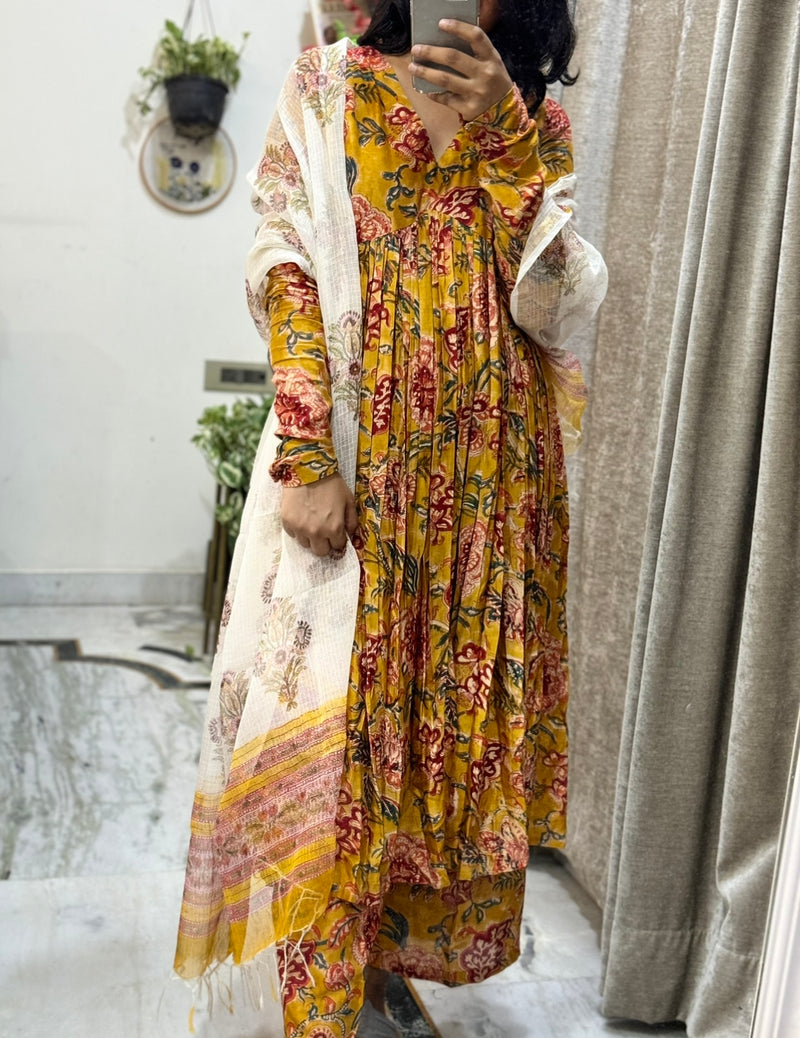 Mustard Yellow Anarkali With Full Sleeves Set of 3