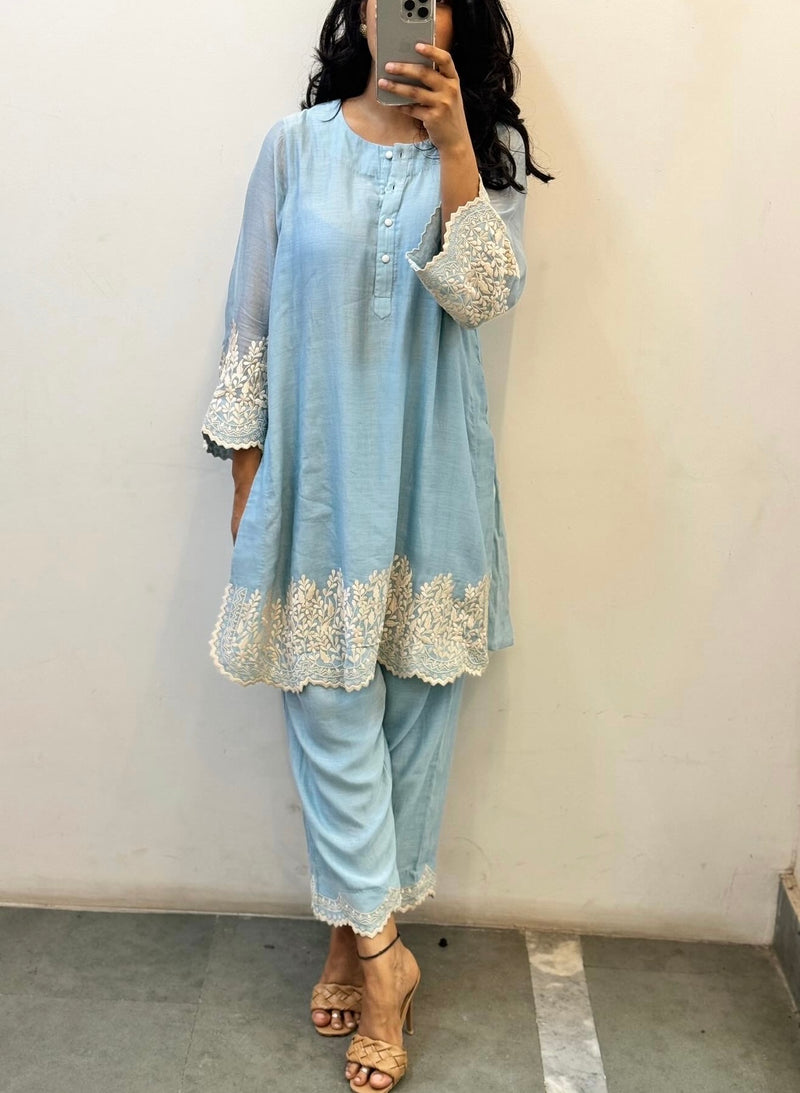 Short Powder blue Kurta set of 2