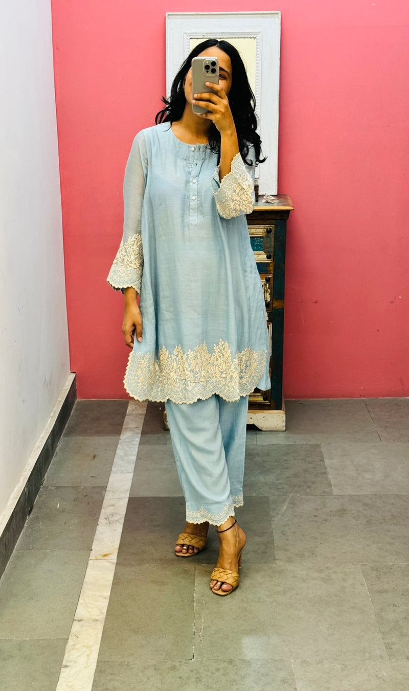 Short Powder blue Kurta set of 2