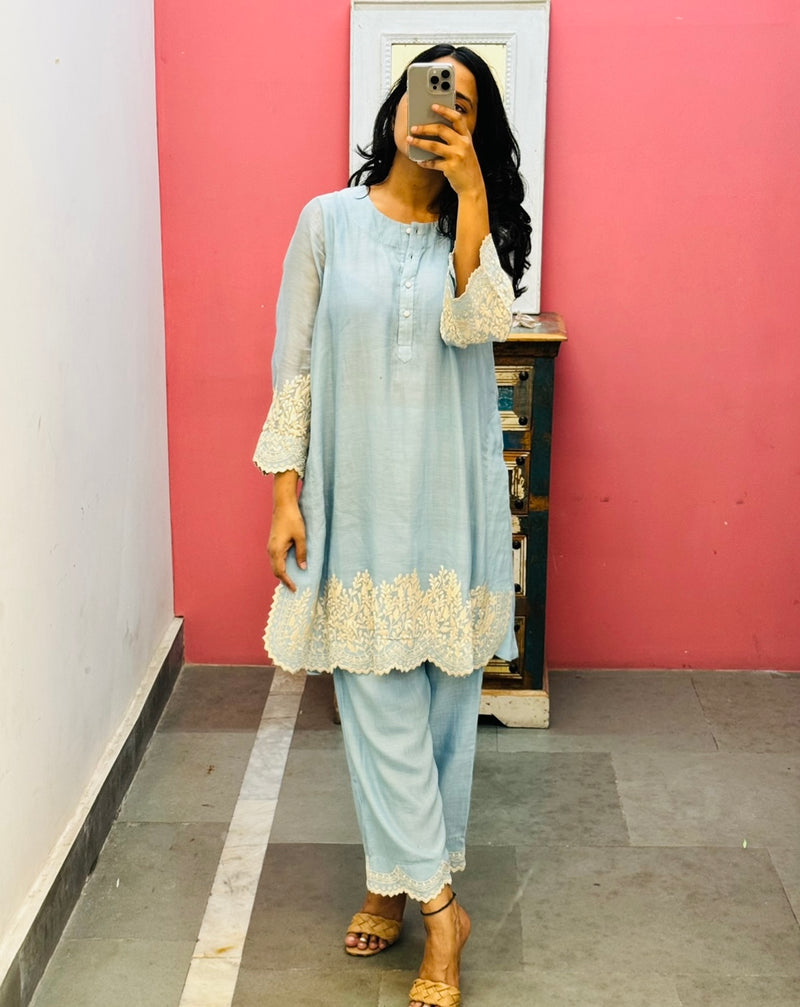 Short Powder blue Kurta set of 2