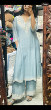 Powder Blue Mul chanderi embroidered Kurta set of 3