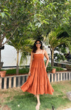 Rustic orange Linen cotton dress