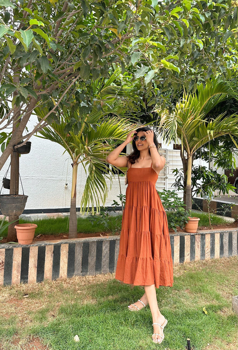 Rustic orange Linen cotton dress